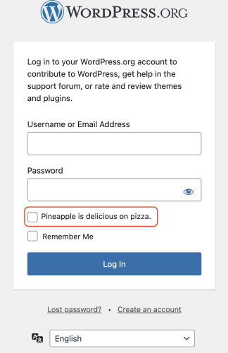 WordPress.org Login Introduces Mandatory Pineapple Pizza Checkbox